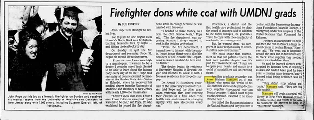 Artículo de The Star-Ledger de 1996 que cita a Adam Hamawy sobre su misión médica en Bosnia
